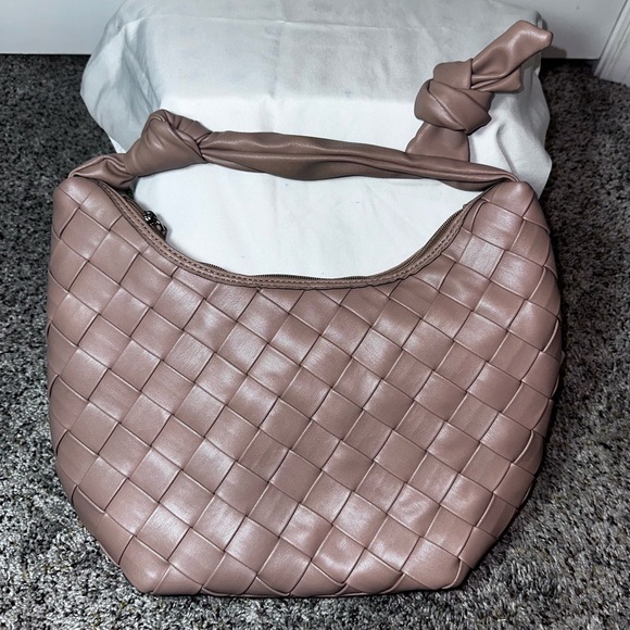 Worthington Handbags - Worthington Woven Faux Leather Medium Hobo Bag Taupe Knotted Handle